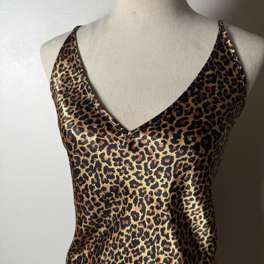 Vintage Sophia by Delicates 90s Leopard Satin Slip Dress Mob Wife Low Back Large - Picture 7 of 14